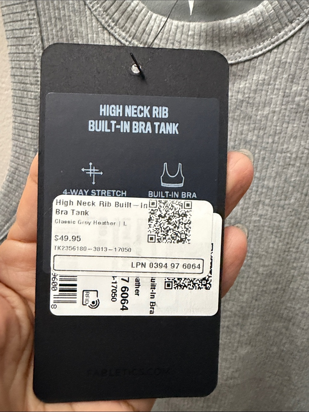 Fabletics Ribbed High-Neck Tank Top - Light Gray - Picture 2 of 9